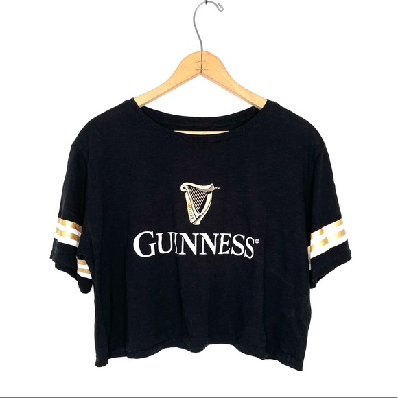 Guinness Tops - Guinness | Black Short Sleeve Crop Tee With Metallic Stripe Detail